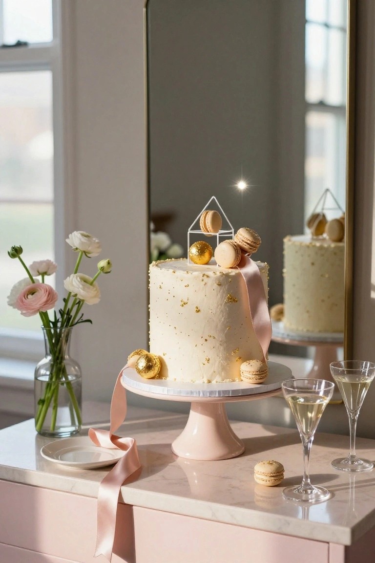 Elegant Cake and Macaron Display
