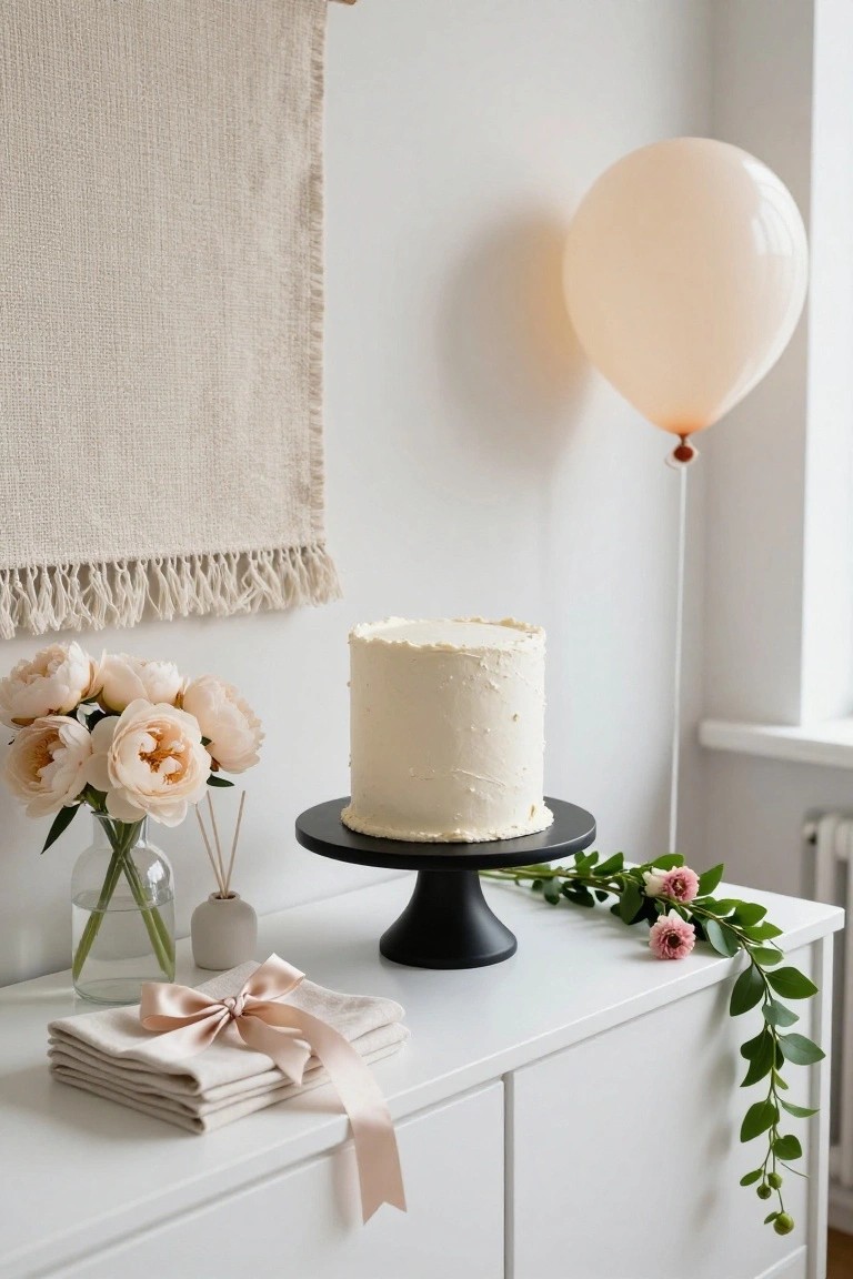 Polished Cake Display on a Black Stand